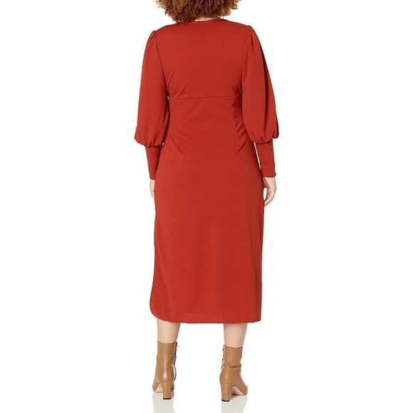 š Balloon SleeveĀ Keyhole SideāSlitāOrangeāFallāMidiāDressāSIZEāLāNWT - Picture 4 of 16